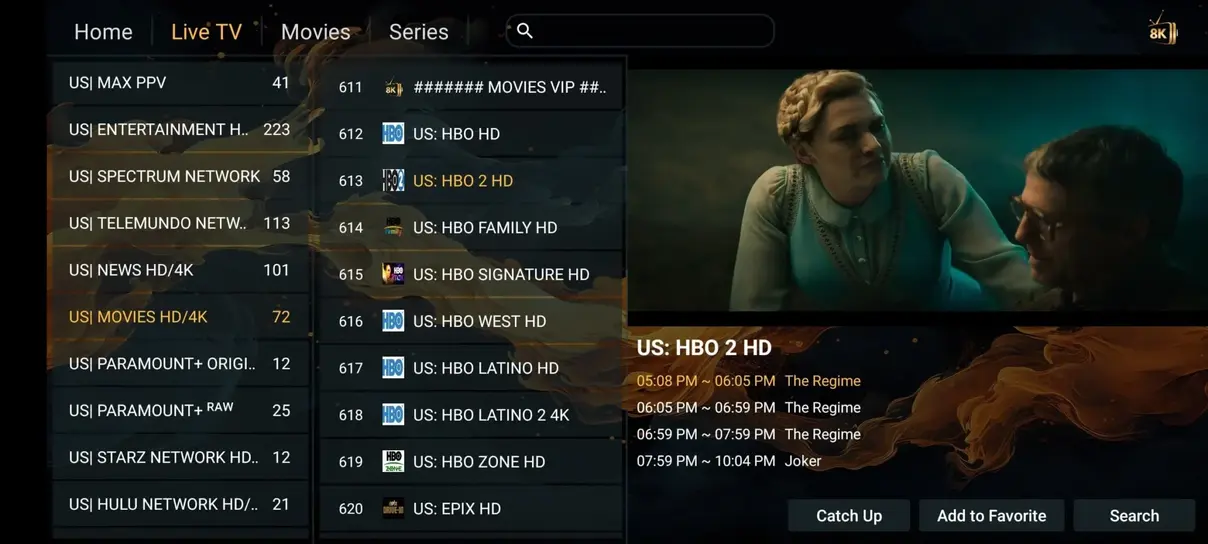 IPTV player preview illustrating the channel navigation guide