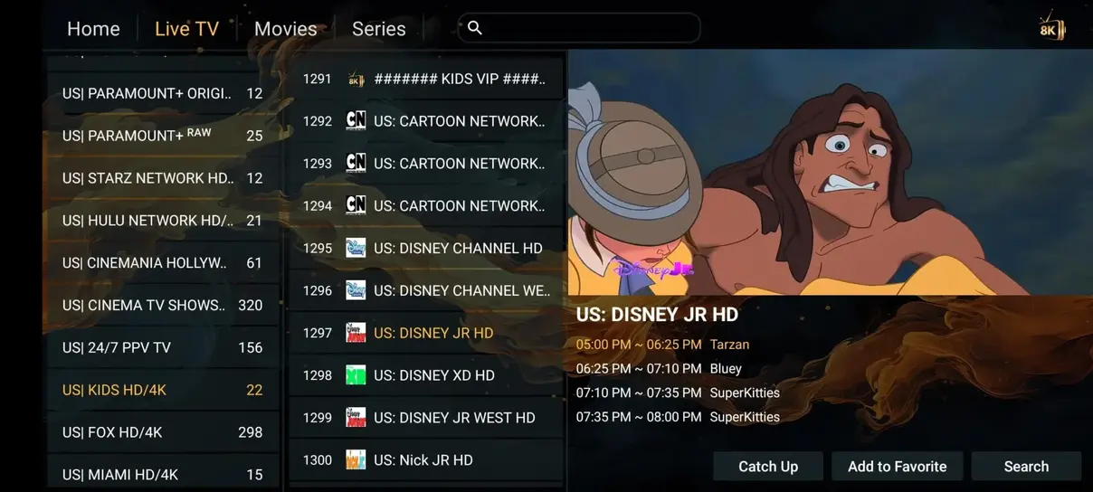 IPTV app interface for the Smart TV guide
